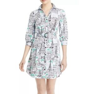 Karl Lagerfeld PARIS Shirt Dress Eiffel Tower Novelty Print Button Down Sz 16